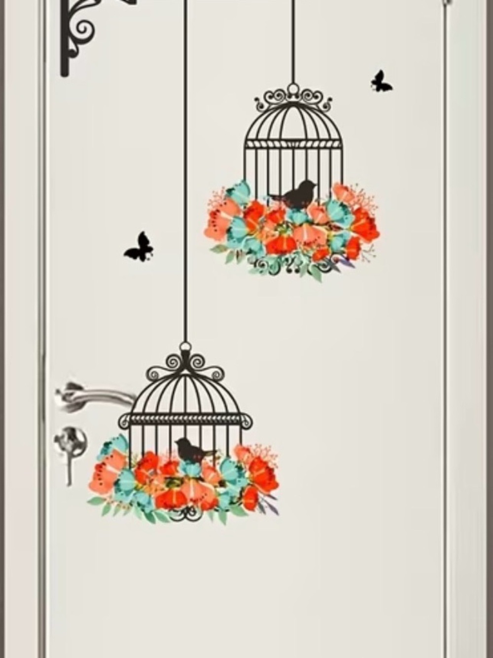 Floral Birdcage Wall Decal - Orange & Teal